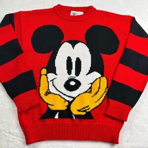 Mickey Co. Vintage Disney Mickey Mouse Large Face Red Sweater Women's size Small